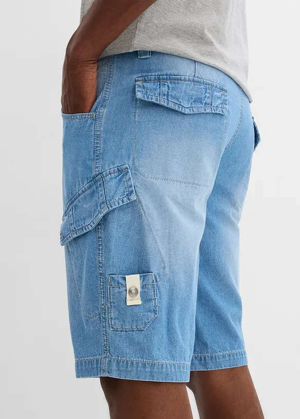 Lichte denim cargo short van puur katoen, relaxed fit (set van 2), bonprix