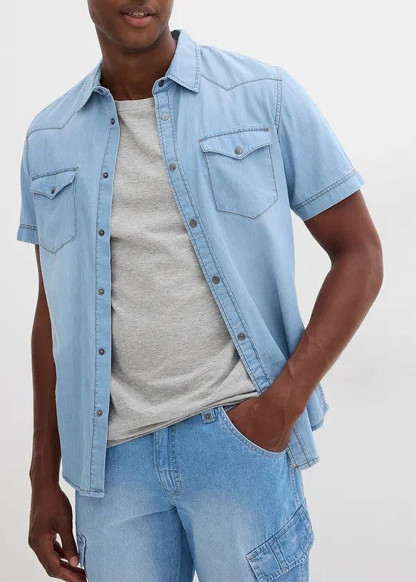Lichte denim cargo short van puur katoen, relaxed fit (set van 2), bonprix