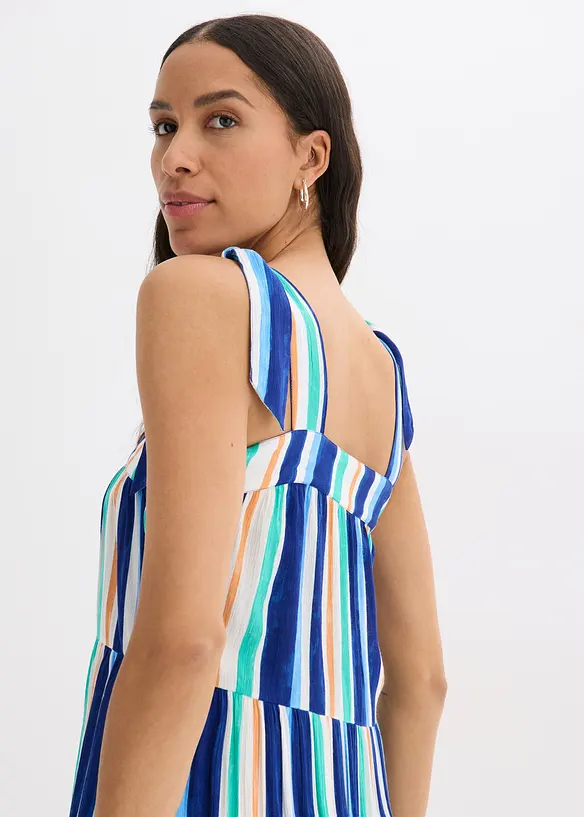 Gestreepte jurk met spaghettibandjes van gestructureerde viscose, bonprix