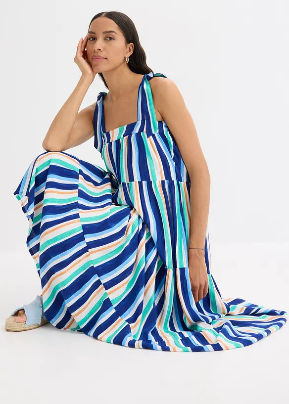 Gestreepte jurk met spaghettibandjes van gestructureerde viscose, bonprix