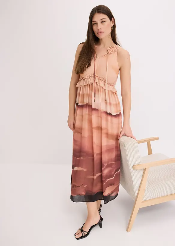 Gedessineerde jurk van chiffon, bonprix