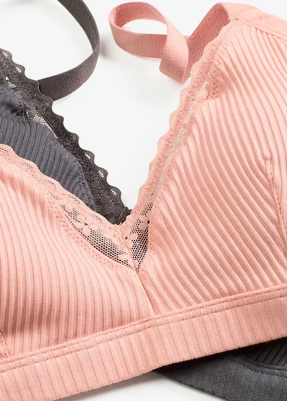 Bralette zonder beugels met gevulde cups en biologisch katoen (set van 2), bonprix