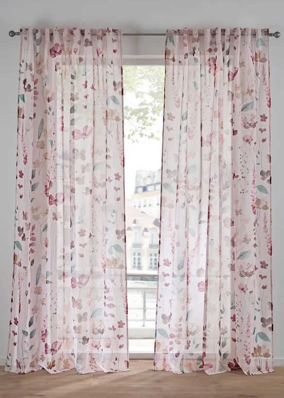 Transparant gordijn met bloemenprint (1 stuk), bonprix