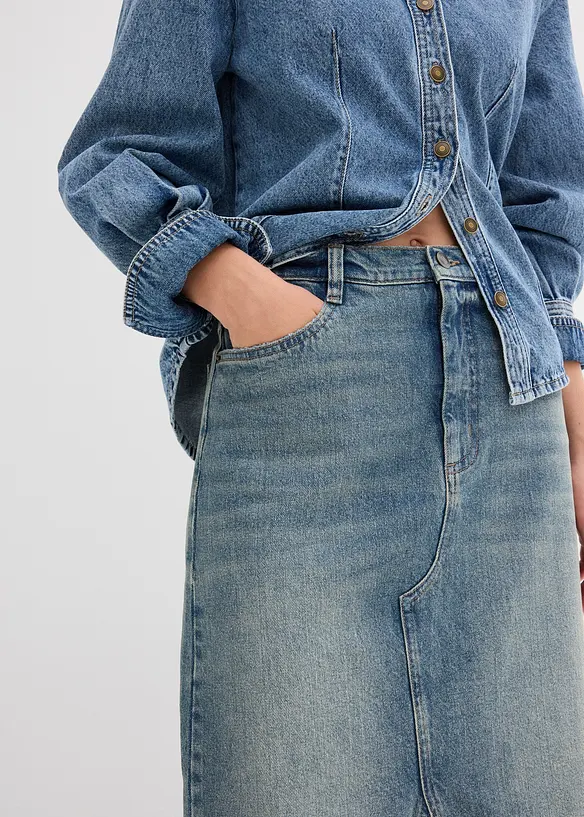 Maxi spijkerrok, mid waist, bonprix
