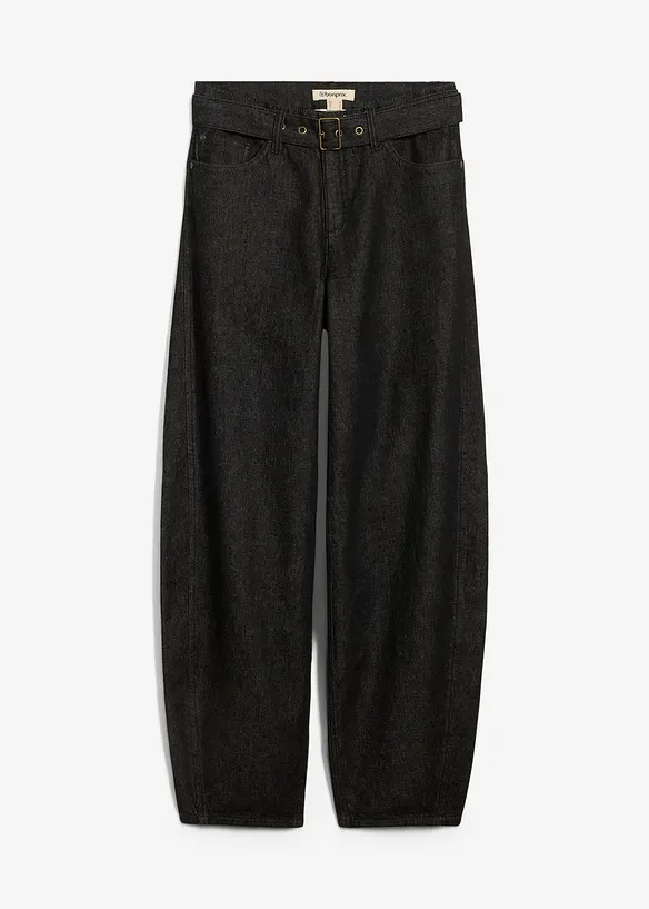 Barrel jeans mid waist met riem, bonprix