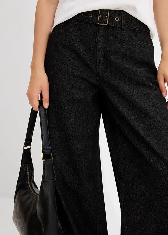 Barrel jeans mid waist met riem, bonprix
