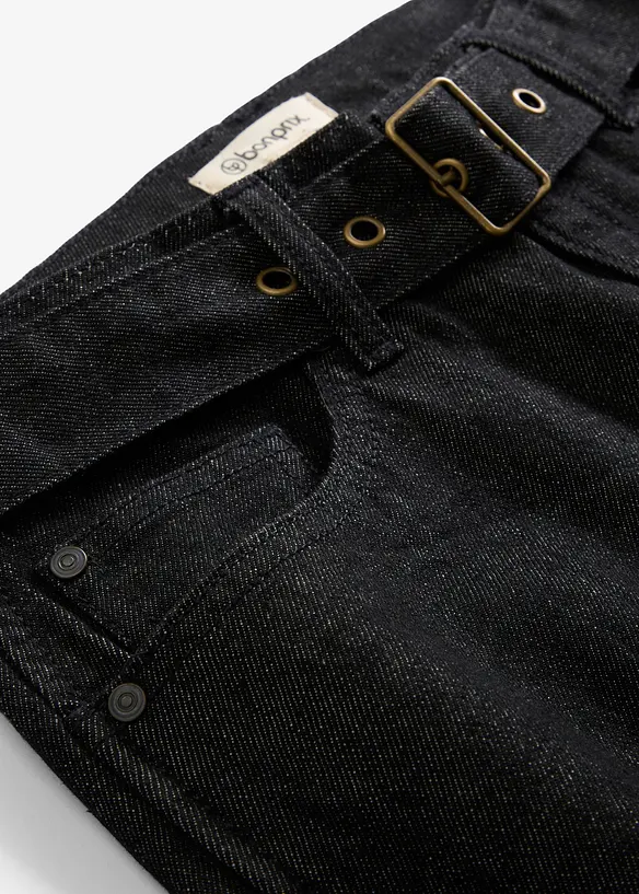 Barrel jeans mid waist met riem, bonprix