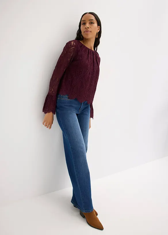Kanten blouse met volants, bonprix