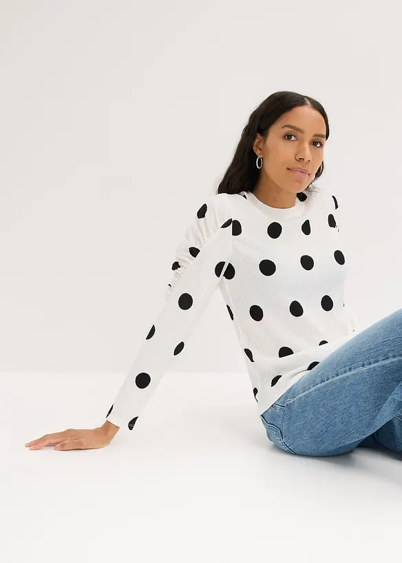 Longsleeve van gestructureerde crêpe, bonprix