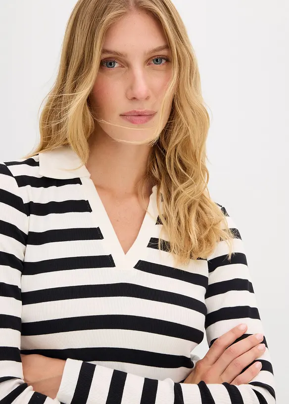 Geribd poloshirt met lange mouwen, bonprix
