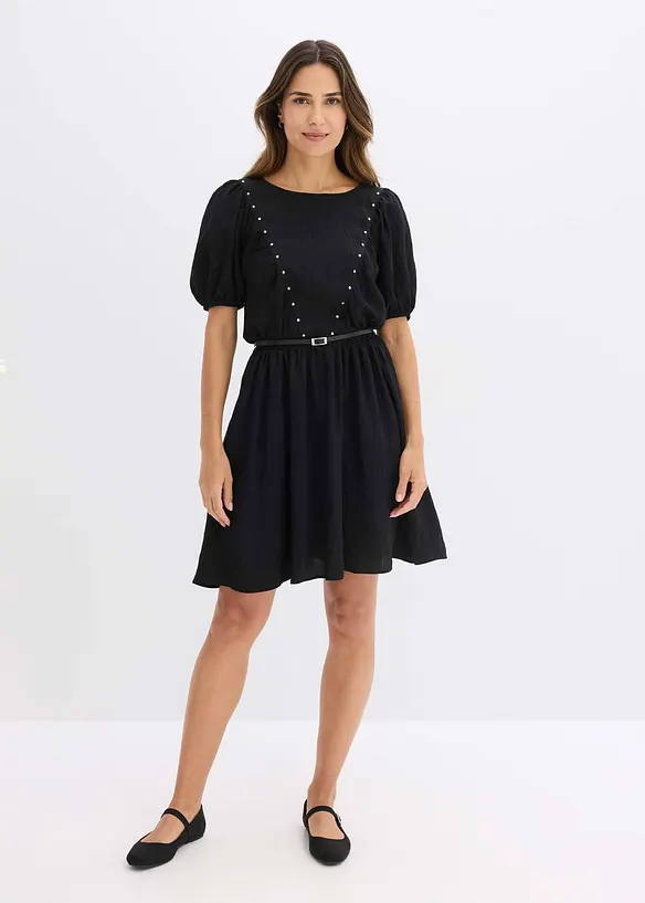 Jurk met ceintuur en studs, bonprix