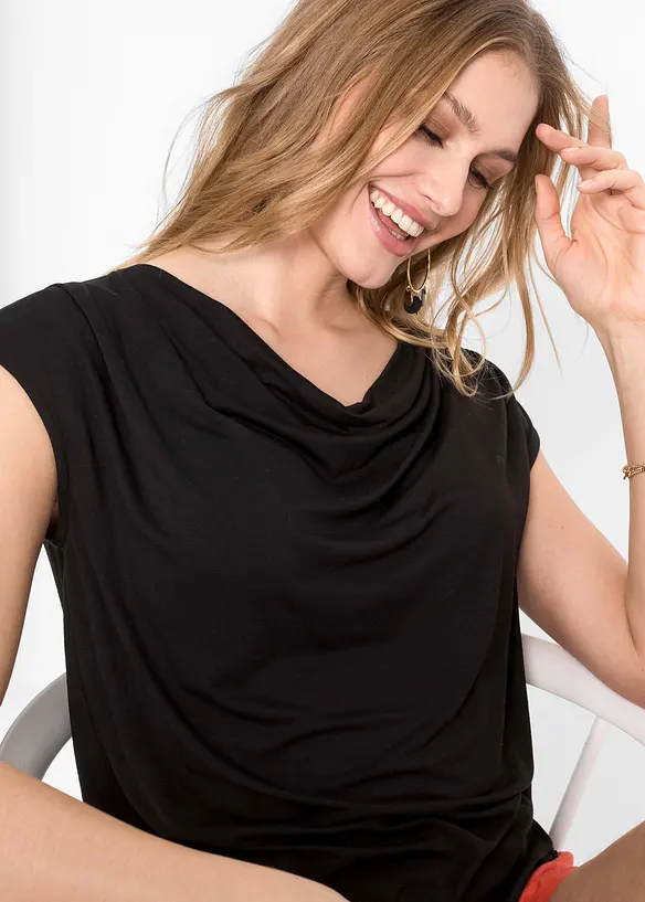 Shirt met watervalhals in een viscosemix, bonprix