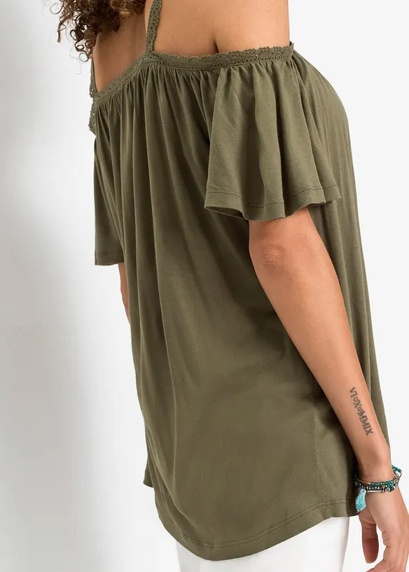 Cold shoulder shirt met kant, bonprix