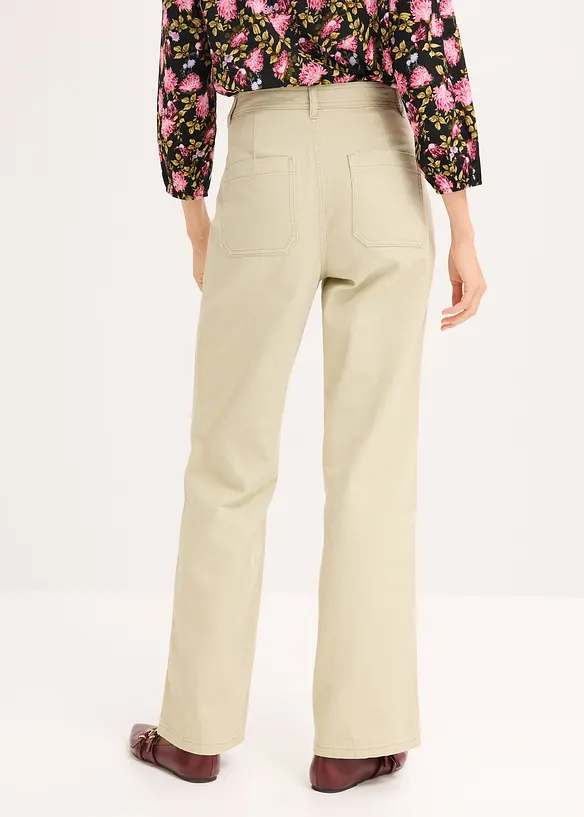 High waist twill broek met opgestikte zakken, bonprix