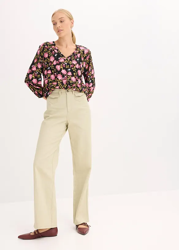 High waist twill broek met opgestikte zakken, bonprix