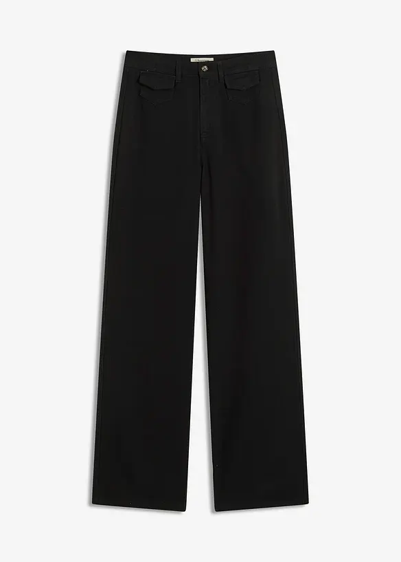 High waist twill broek met opgestikte zakken, bonprix