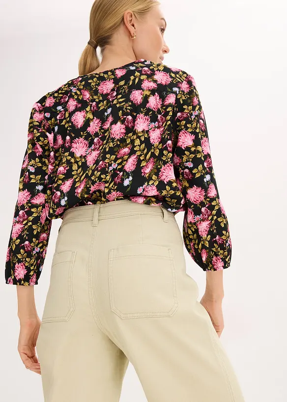 High waist twill broek met opgestikte zakken, bonprix