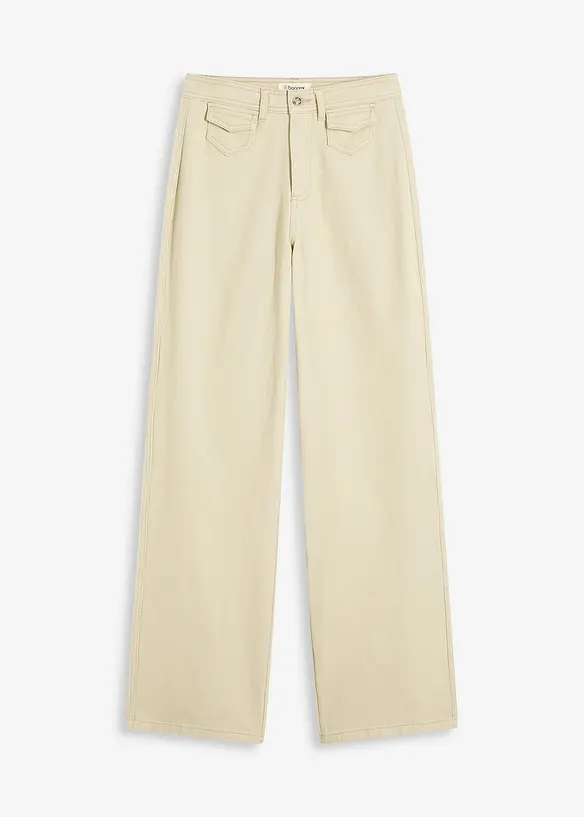 High waist twill broek met opgestikte zakken, bonprix