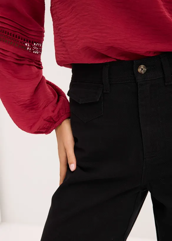 High waist twill broek met opgestikte zakken, bonprix