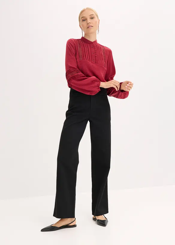 High waist twill broek met opgestikte zakken, bonprix