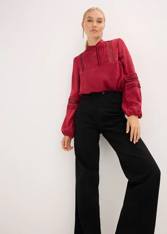 High waist twill broek met opgestikte zakken, bonprix