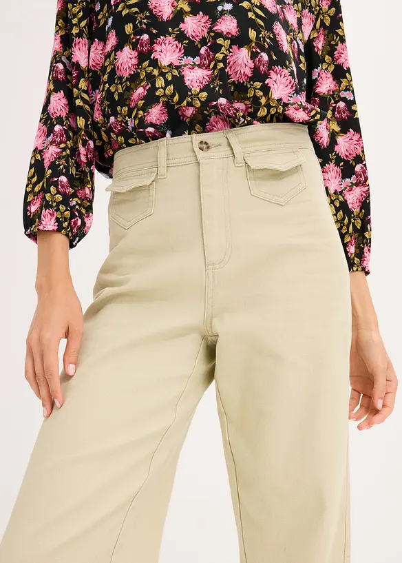 High waist twill broek met opgestikte zakken, bonprix