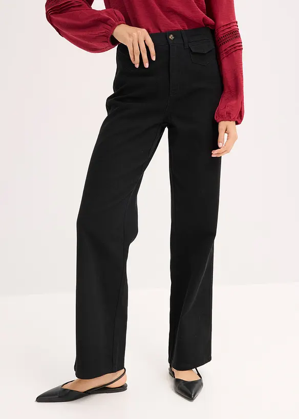 High waist twill broek met opgestikte zakken, bonprix