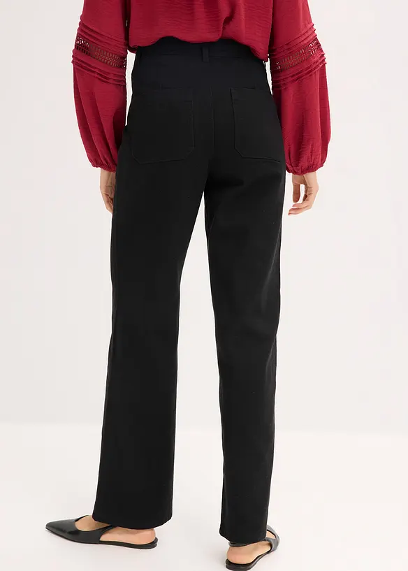 High waist twill broek met opgestikte zakken, bonprix