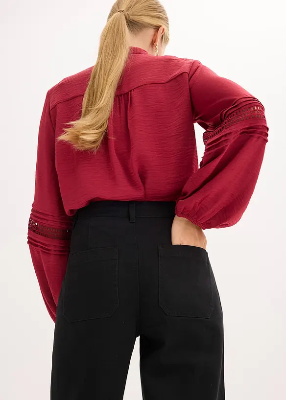 High waist twill broek met opgestikte zakken, bonprix