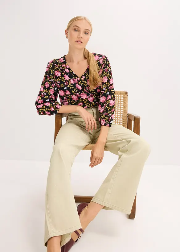 High waist twill broek met opgestikte zakken, bonprix
