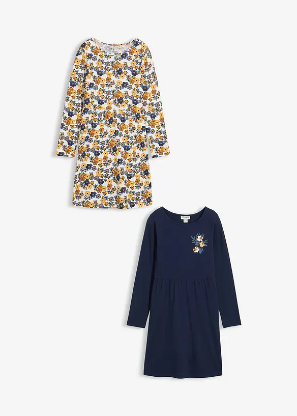 Meisjes jersey jurk (set van 2) van biologisch katoen, bonprix