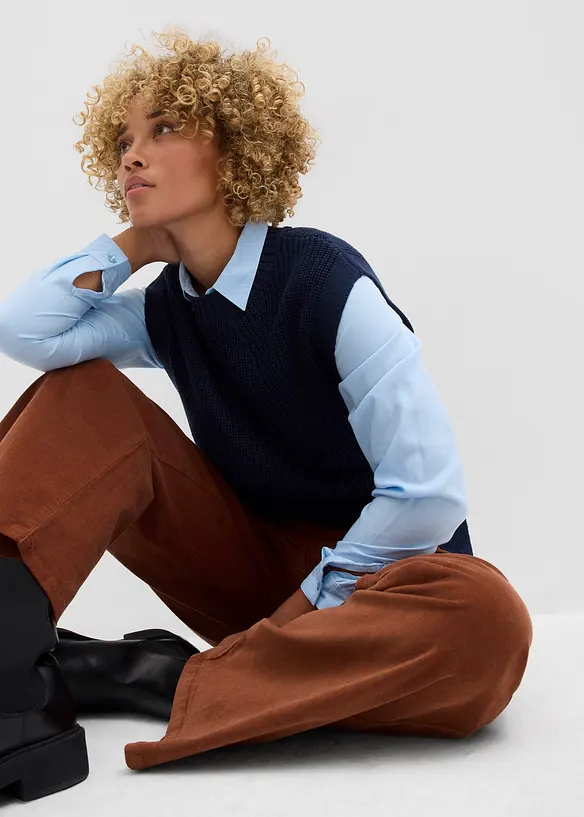 Wijde corduroy broek met high-waist comfortband, bonprix