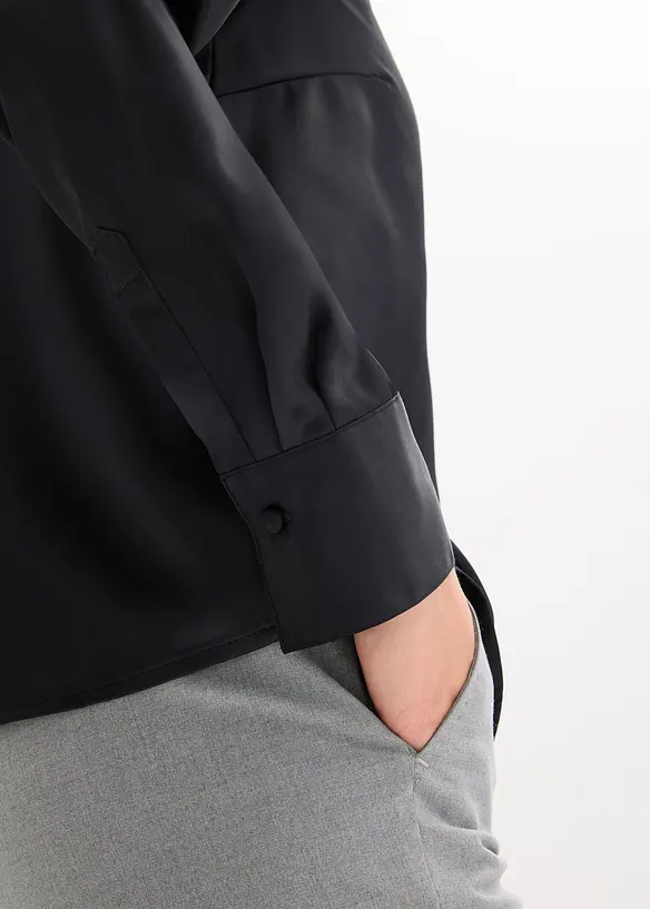 Satijnen blouse met een afneembare strik (2-dlg.), bonprix