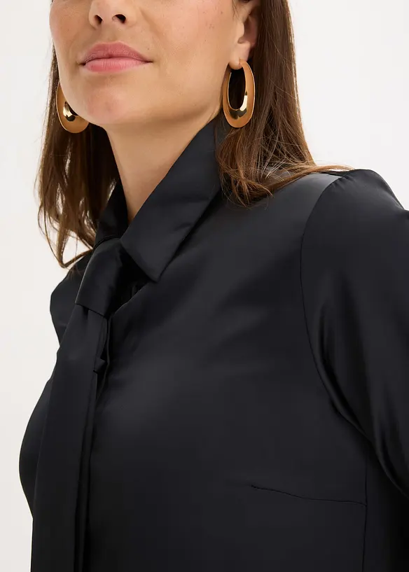 Satijnen blouse met een afneembare strik (2-dlg.), bonprix