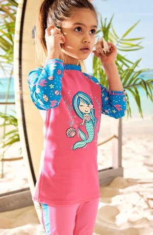 Kinderen - UV zwemshirt, meisjes - pink/Zuidzeeblauw
