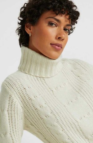 Dames - Wollen trui met Good Cashmere Standard® en kabelpatroon - wolwit