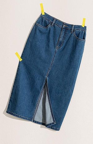 Dames - Lange spijkerrok met split en biologisch katoen - blauw denim
