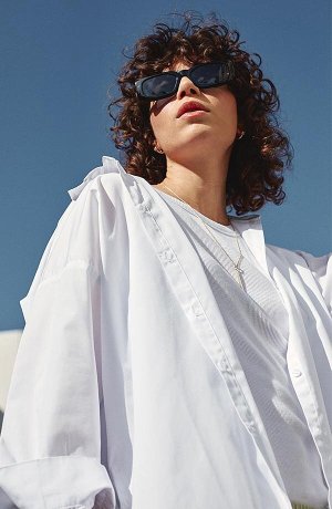 Dames - Oversized blouse van katoen met 3/4 mouwen - wit