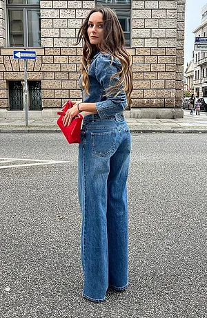 Dames - Korte jeansblazer - blauw denim