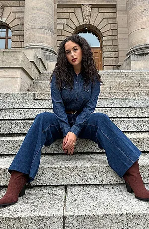 Dames - Spijkerblouse - donkerblauw denim used