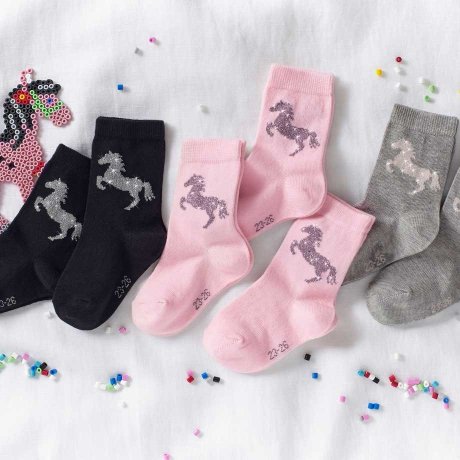 Dames - Sokken met glittergaren (7 paar) - grijs gemêleerd/zwart/roze poudre