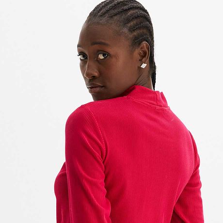 Dames - Halftransparante longsleeve van fluweel - magentarood