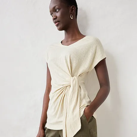 Dames - Wikkelshirt van puur linnen - lichtsand