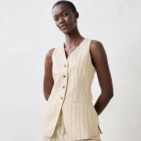 On trend - Bodywarmer - lichtsand gestreept