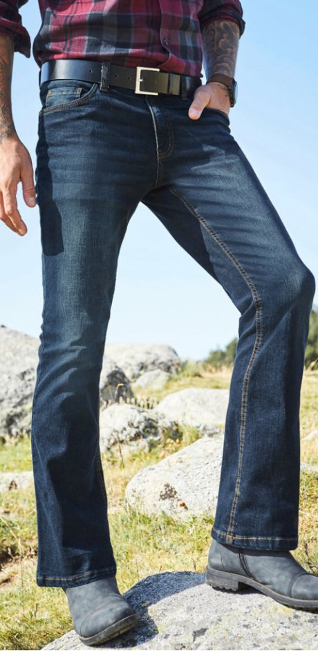 Heren - Slim fit stretch jeans, bootcut - donkerblauw denim
