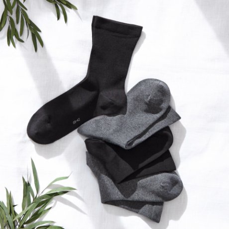 Dames - Sokken met niet-knellend boordje (4 paar) - zwart/antraciet gemêleerd