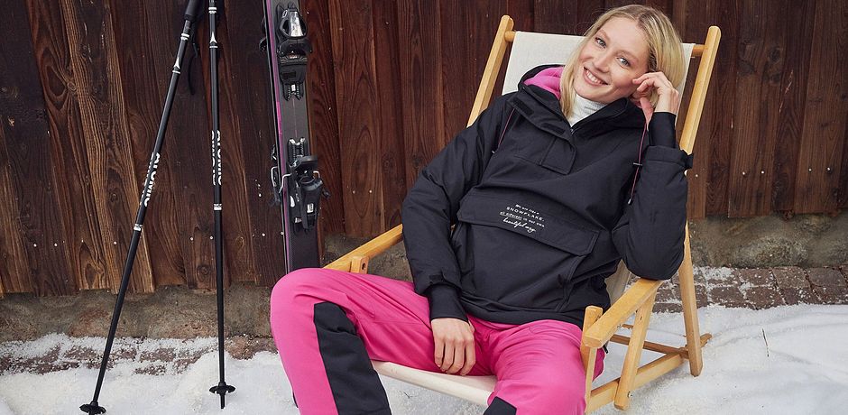 Dames - Outdoor instap ski-jas met fleece voering, oversized - zwart