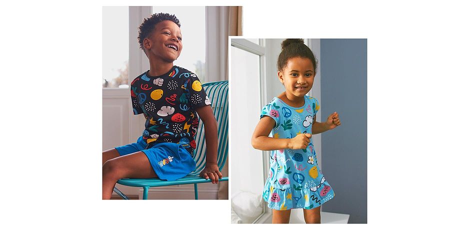 Kinderen - T-shirt (set van 2) - zwart/wit met print