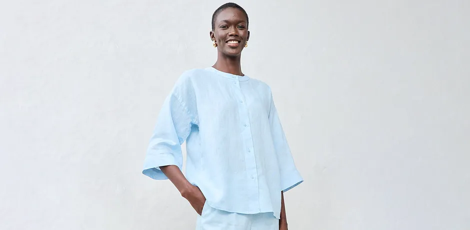Dames - Oversized blouse van puur linnen - ijsblauw