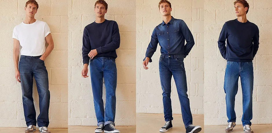Casual denim-look: Blauwe jeans vormen een ontspannen outfit met comfortabele sneakers.